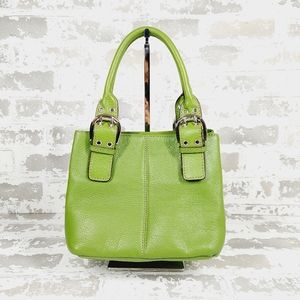 Tignanello Green Leather French Tote Handbag Purse Shoulder Bag 1087